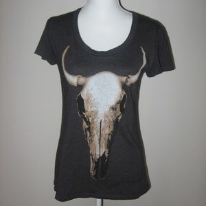 HAUTE HIPPIE Charcoal Gray w/Skull T-Shirt "S"